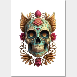 Sugar Skull Dia de los Muertos Mexican Day Of The Dead Tattoo Art Culture Punk Rock Goth Skeleton Posters and Art